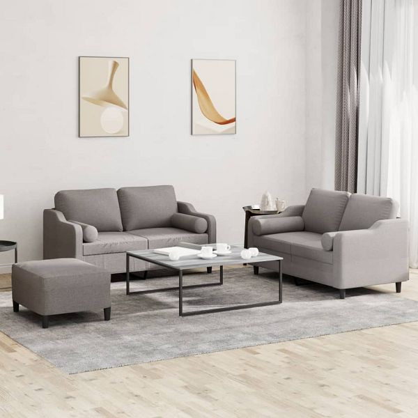 vidaXL 3-teilig Sofagarnitur mit Kissen Taupe Stoff, 3201833