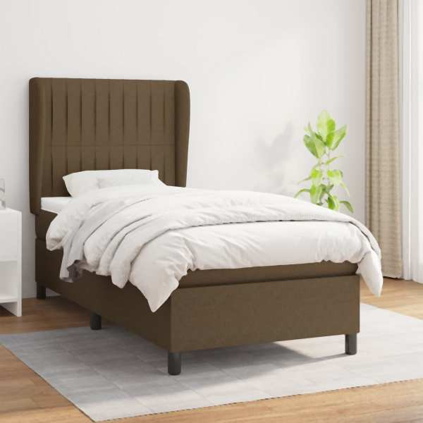 vidaXL Boxspringbett mit Matratze Dunkelbraun 100x200 cm Stoff, 3128104