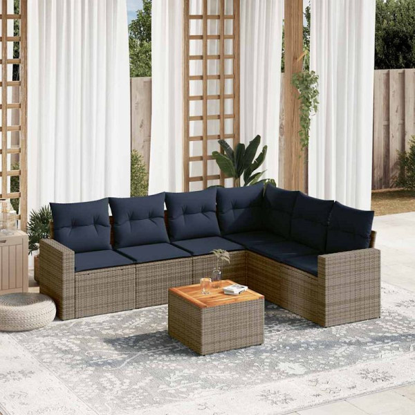 vidaXL 7-teilige Garten-Sofagarnitur mit Kissen Grau Poly Rattan, 3256474