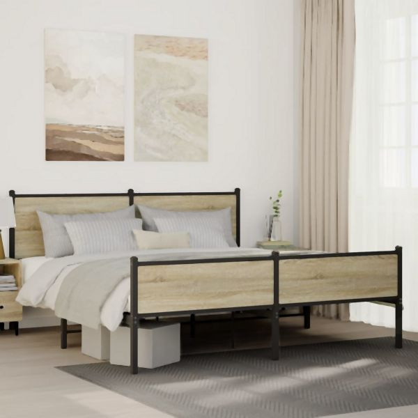 vidaXL Metallbett ohne Matratze Sonoma-Eiche 160x200 cm, 3301400