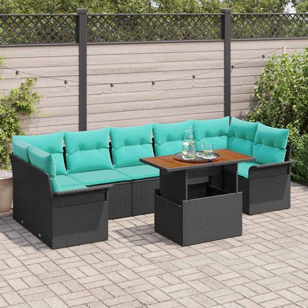 vidaXL Garten-Sofa-Set mit Speicher 8-teilig Schwarz Poly Rattan, 3358041