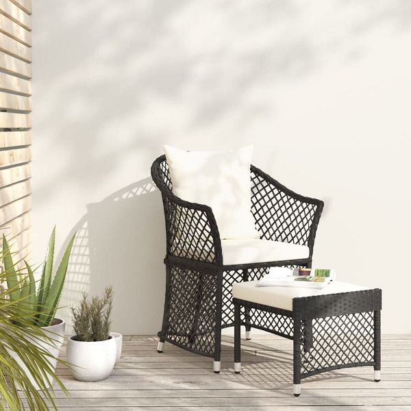 vidaXL 2-teilig Garten-Lounge-Set mit Kissen Schwarz Poly Rattan, 319687