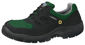 ABEBA Sicherheitsschuhe anatom Halbschuh schwarz/ grün ESD, S1, Ristbereich mit Schnürung, Velours mit atmungsaktivem Textil, 1122-50