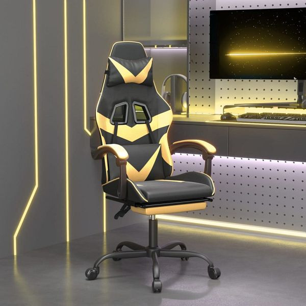 vidaXL Gaming-Stuhl mit Fußstütze Schwarz und Golden Kunstleder, 3143856