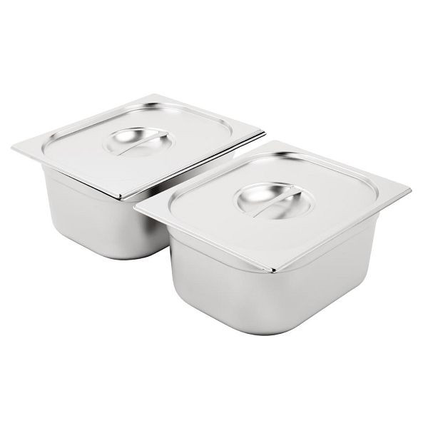 Vogue Edelstahl Gastronorm Schalen Set 2 x 1/2 Mit Deckeln, SA245