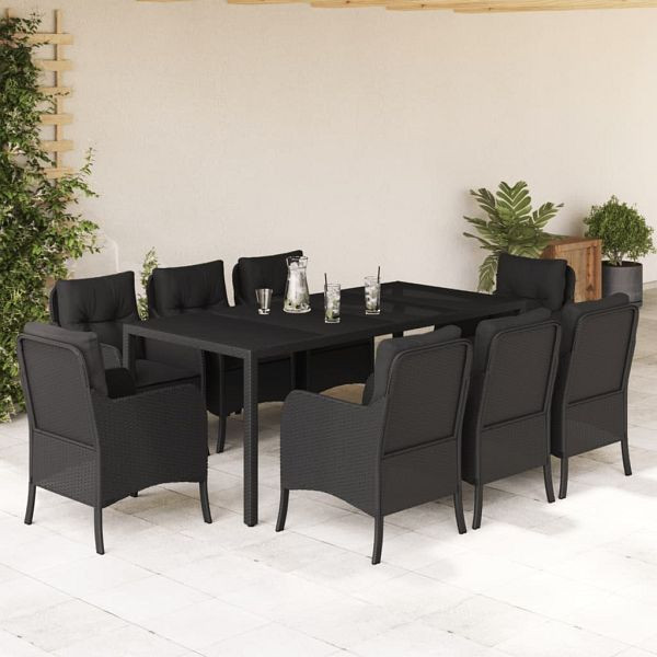 vidaXL 9-teilig Garten-Essgruppe mit Kissen Schwarz Poly Rattan, 3211853