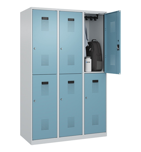 C+P Doppelstöckiger Spind Evolo PLUS, 6 Fächer, 1850x1200x500mm, 7035/0010, Zylinderschloss, 049300-32 S10036