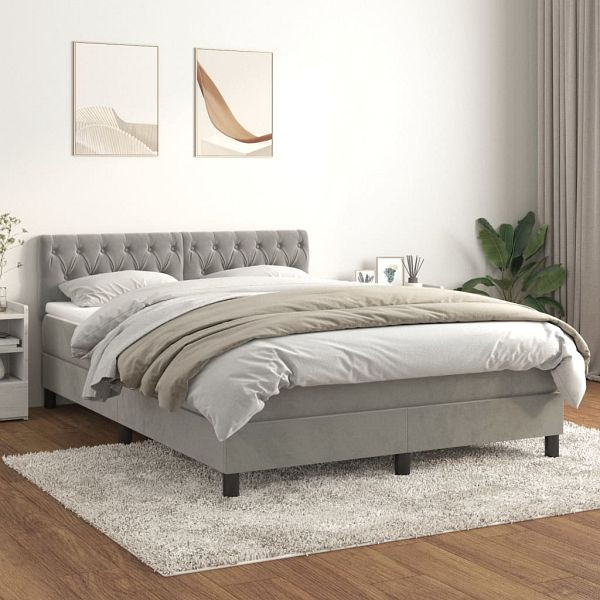vidaXL Boxspringbett mit Matratze Hellgrau 140x190 cm Samt, 3141479