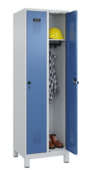 C+P Spind Evolo PLUS, mit Füßen, 2 Abteile, 1950x600x500mm, 7035/5023, Verschluss Drehriegel, Ablageböden 2, 049010-20 S10008