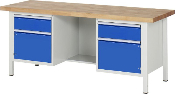 RAU Werkbank Serie 8000 - Gestell-Bauweise (Schweißgestell), Dreifach-Unterbau-Container (1x Schublade, 1x Flügeltür), 2000x840x700 mm, 03-8551A2-207B4S.11