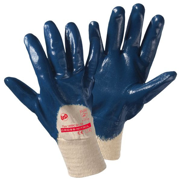 L+D CROSS-NITRIL Handschuhe mit Strickbund, blau EN 388 Cat II, Größe: 10, VE: 144 Paar, 1450C-10