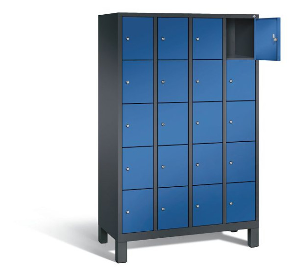 C+P Schließfachschrank Evolo, H1850xB1190xT500mm, Farbe: Schwarzgrau / Enzianblau, 48010-405 S10206