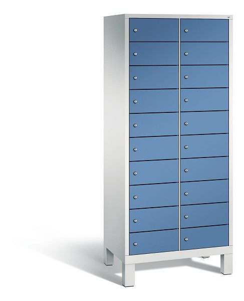 C+P Schließfachschrank Evolo, 20 Fächer, H1850xB810xT500 mm, Grau/Fernblau, 48010-2210 S10061