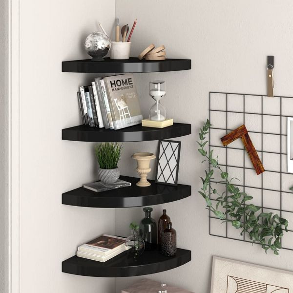 vidaXL Eck-Schweberegale 4 Stück Schwarz 35x35x3,8 cm MDF, 323921