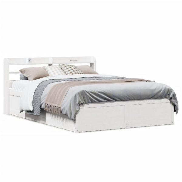 vidaXL Massivholzbett mit Kopfteil Weiß 135x190 cm Kiefer, 3307099