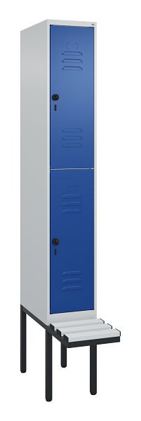 C+P Doppelstöckiger Spind Classic PLUS, 2120x300x815mm, 7035/5010, Drehriegel, mit Untergestell und schwebender Sitzfläche, 0803407-10 S10108