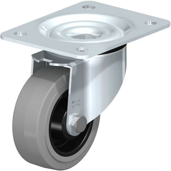 Blickle LK-POEV 100XR-3-SG Stahlblech-Lenkrolle, schwere Ausführung, mit Anschraubplatte, Elastik-Vollgummi, Grau, 851005