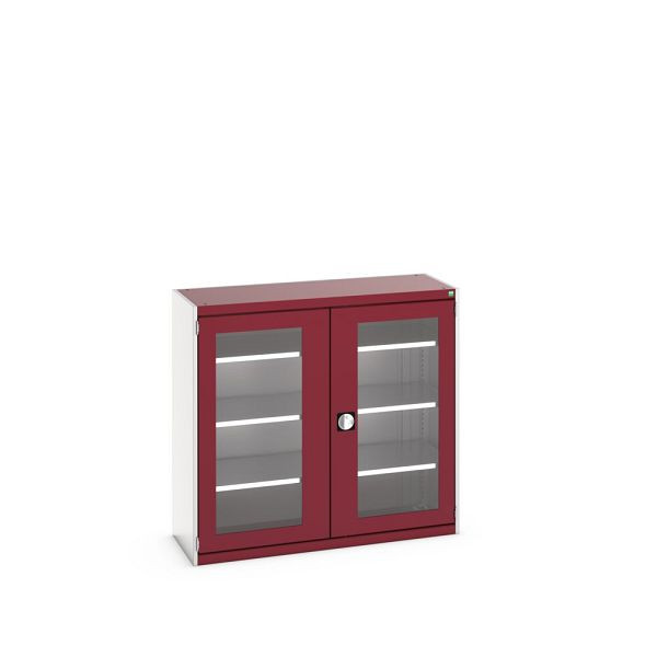 bott cubio Sichtfensterschrank bestückt, mit 3 Fachböden, BxTxH: 1300x525x1200mm, Purpurrot, 40014056.24V