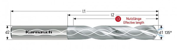 Karnasch VHM-Bohrer CNC CFK/Titan mit IK d= 9,4 / L3= 49 HAK geläppt, 2902100940049
