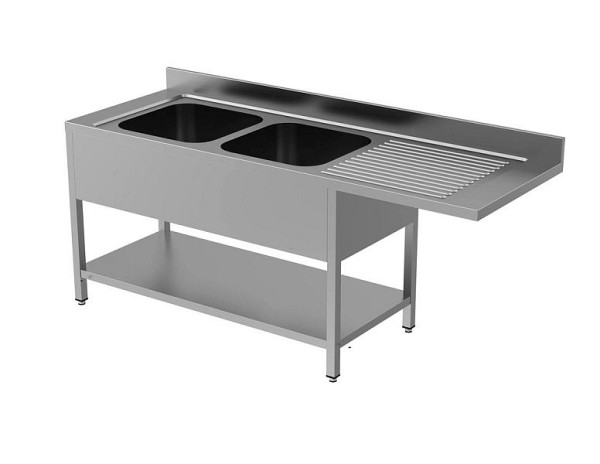Unninox Europe ZULAUFTISCH mit Beckenmass 1400x700x850 mm (BxTxH), Spüle rechts, SWF-1407085-1L
