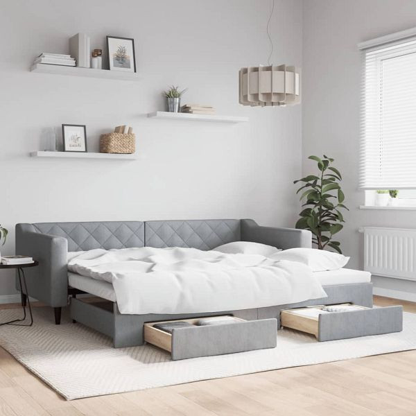 vidaXL Tagesbett Ausziehbar mit Schubladen Hellgrau 90x200 cm Stoff, 3197462