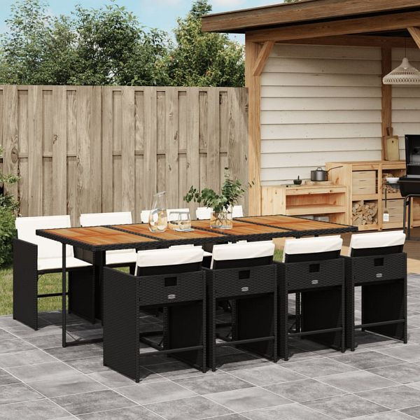 vidaXL 9-teilig Garten-Essgruppe mit Kissen Schwarz Poly Rattan, 3211107