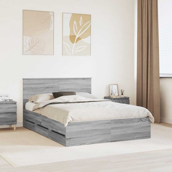 vidaXL Bettrahmen Graues Sonoma 150 x 200 cm Ingenieurs Holz, 3407975