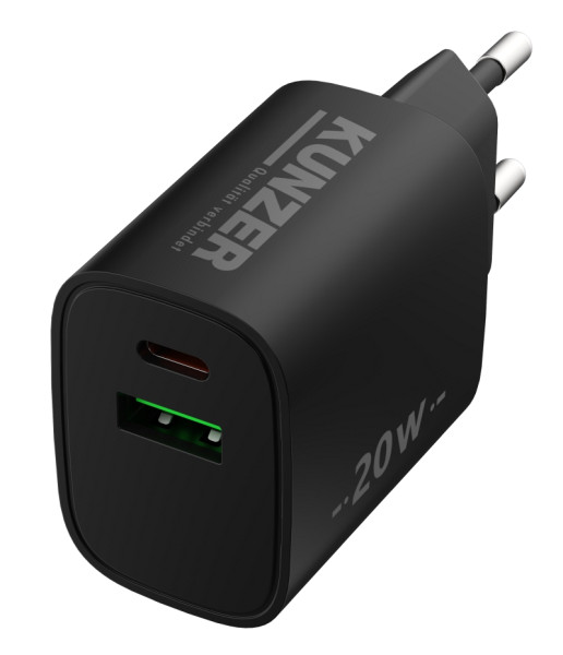 Kunzer USB-Steckernetzteil 230V, 50-60Hz, 20W, 0.6A mit 2 Ausgängen, 7USBL230-2