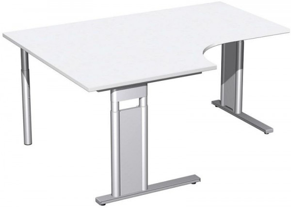 geramöbel PC-Schreibtisch links höhenverstellbar, C Fuß Blende optional, 1600x1200x680-820, Weiß/Silber, N-647320-WS