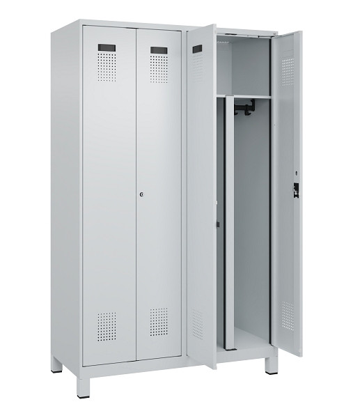 C+P PSA Schwarz-Weiß-Spind Evolo PLUS, mit Füßen, 4 Abteile, 1950x1200x500mm, 7035, Frontfarbe RAL 7035 Lichtgrau, Zylinderschloss, 049012-40P S10040