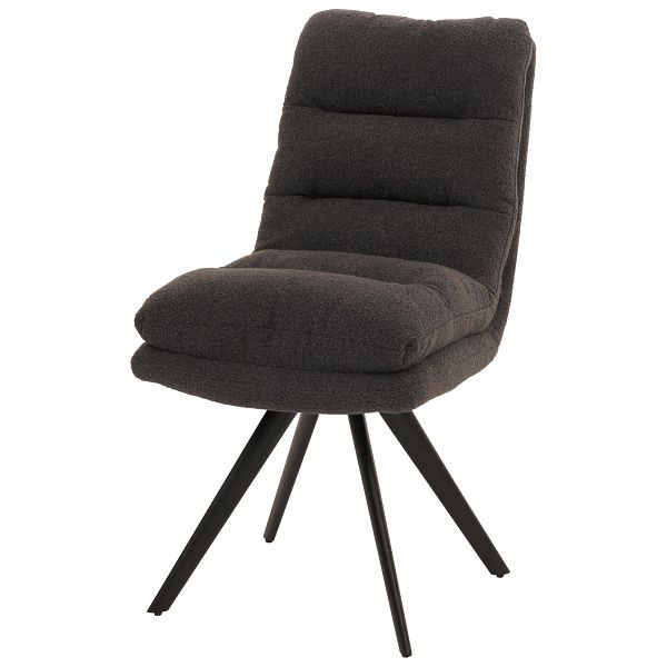 Mendler Esszimmerstuhl HWC-G66, Küchenstuhl Stuhl, drehbar Auto-Position Stoff/Textil Bouclé MVG, dunkelgrau, 108483