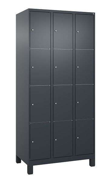 C+P Schließfachschrank Classic PLUS, Füße, 3 Abteile mit je 4 Fächern, 1950x900x500mm, 7016/7016, 080010-304 S10012