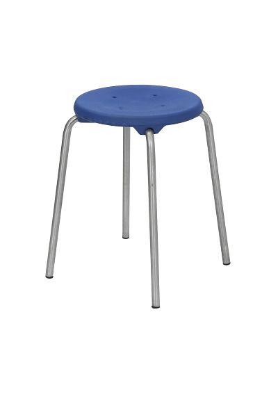 Lotz Edelstahl-Hocker, Sitz PU, blau, mit Edelstahleinleger, Ø 350 mm, strapazierfähig, Sitzhöhe 580 mm, Edelstahl, stapelbar, 3258.33