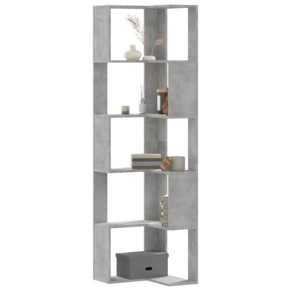 vidaXL Eck-Bücherregal 5 Böden Betongrau 50x50x179 cm Holzwerkstoff, 852585