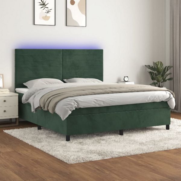 vidaXL Boxspringbett mit Matratze & LED Dunkelgrün 160x200 cm Samt, 3136194