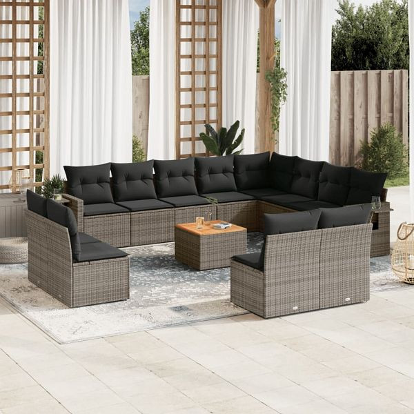 vidaXL 13-teilig Garten-Sofagarnitur mit Kissen Grau Poly Rattan, 3257145