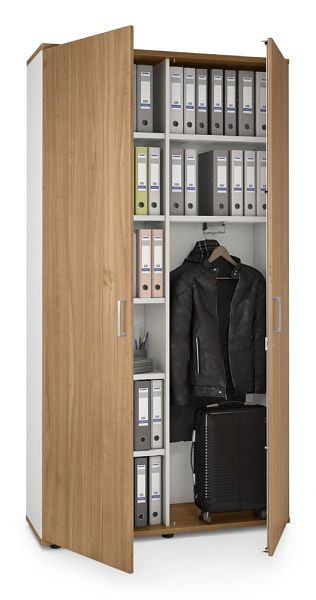 Deskin Garderobenschrank MULTI MODUL-PRO, Dekor Nuss und weiß, B 1200 x H 2250 x T 420 mm, 351944