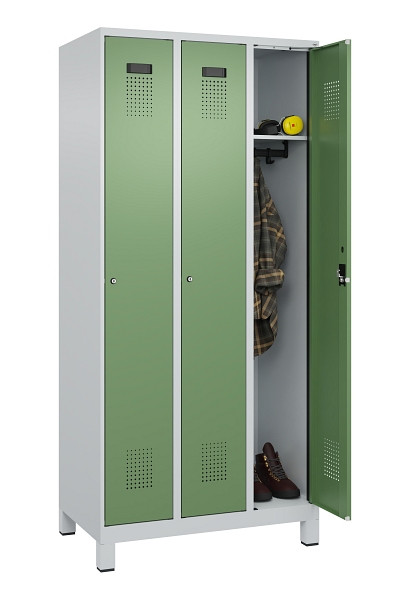 C+P Spind Evolo PLUS, mit Füßen, 3 Abteile, 1950x900x500mm, 7035/6011, Verschluss Zylinderschloss, Ablageböden 3, 049010-30 S10037