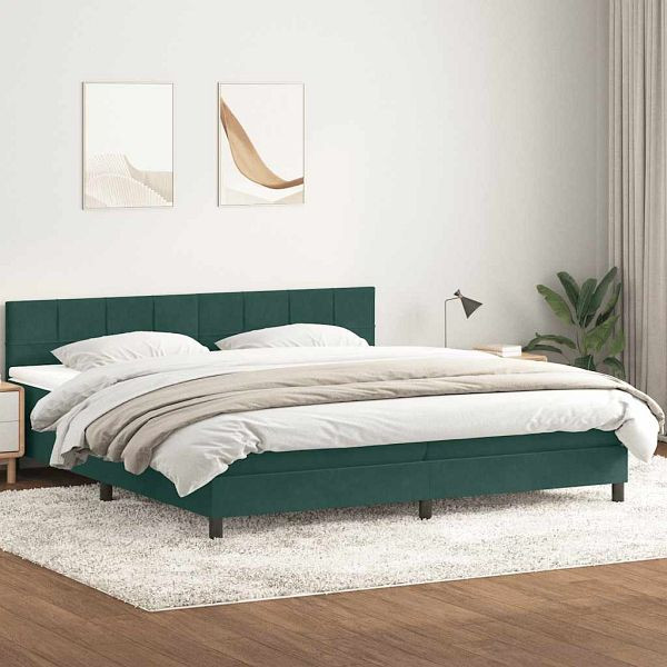 vidaXL Boxspringbett mit Matratze Dunkelgrün 200x220 cm Samt, 3316278