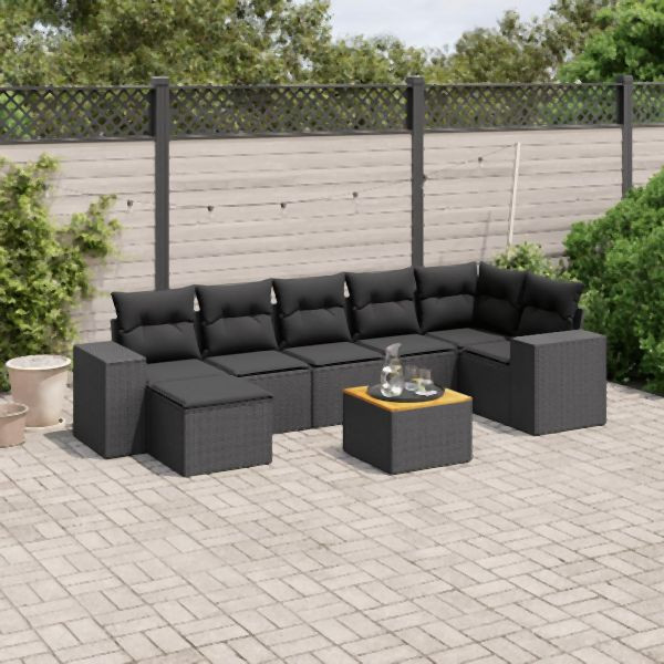 vidaXL 8-tlg. Garten-Sofagarnitur mit Kissen Schwarz Poly Rattan, 3257882