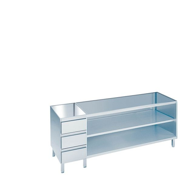CHROMOnorm Arbeitsschrank offen mit Schubladenblock links, Tiefe 560 (600)mm, ohne Tischplatte, SG0608US3L0