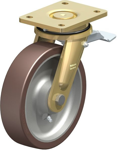 Blickle LS-GB 200K-ST Stahlgeschweißte Schwerlast-Lenkrolle, schwere Drehkranz-Ausführung mit Feststeller, Blickle Besthane®, Braun, 742330