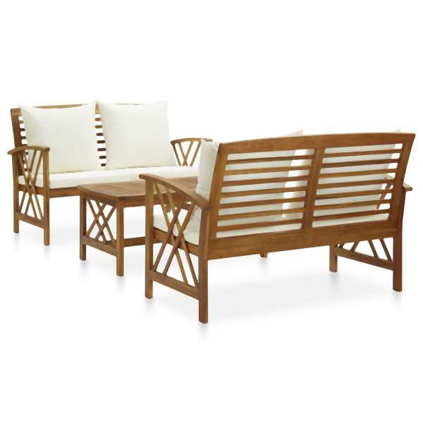 vidaXL 3-tlg. Garten-Lounge-Set mit Auflagen Massivholz Akazie, 3057988