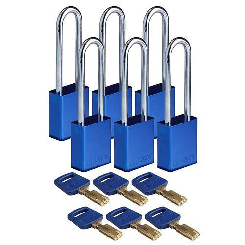 Brady Vorhängeschlösser SafeKey, Aluminium, VE: 6 Stück, lichte Bügelhöhe 76,20 mm, blau, 307961