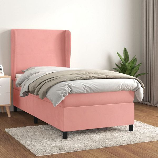 vidaXL Boxspringbett mit Matratze Rosa 100x200 cm Samt, 3129080