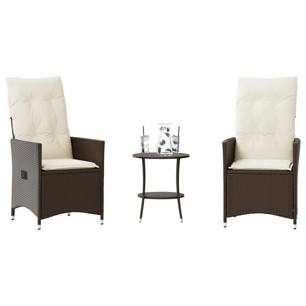 vidaXL 3-teilig Bistro-Set mit Kissen Braun Poly Rattan, 365653