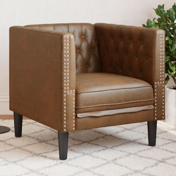 vidaXL Chesterfield-Sessel Braun Kunstleder in Wildleder-Optik, 372658