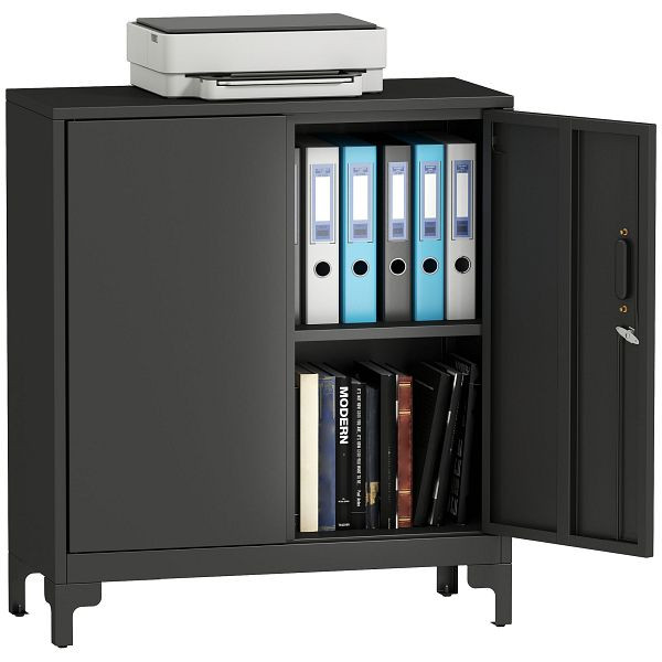 HOMCOM Büroschrank aus Metall, verschließbare Türen, Bürokommode, 2-stufiges Design, Schwarz, 924-115V00BK
