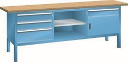 LISTA Kompaktwerkbank (BxTxH) 2000x700x840mm Multiplex KEY Lock, Lichtblau, 4 Schubladen, 3 Fachböden, 64.124.010