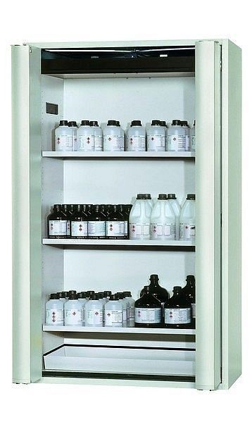 asecos Sicherheitsschrank S-PHOENIX Vol.2-90, S90.196.120.FDAC in lichtgrau RAL 7035 mit 3x Fachboden (Stahlblech), 30119-001-30130